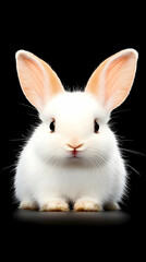 Obraz premium Adorable white bunny rabbit on black background . AI generative