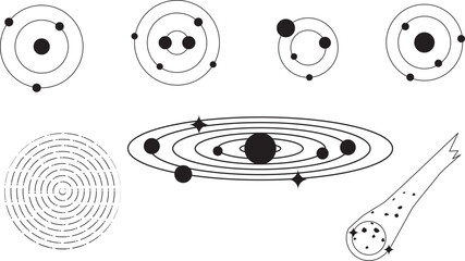 Space Stars, Meteorites and Planets Line Art Set © oselote