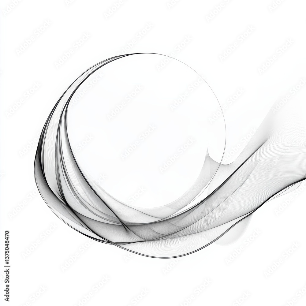 Aufkleber abstract black and white flowing lines: a delicate dance of curves and transparency on a clean backd