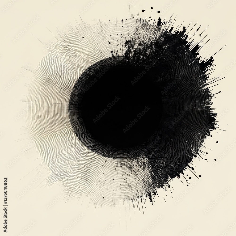 Fototapete abstract circular gradient with black hole and linear design, exploring contrast and distortion