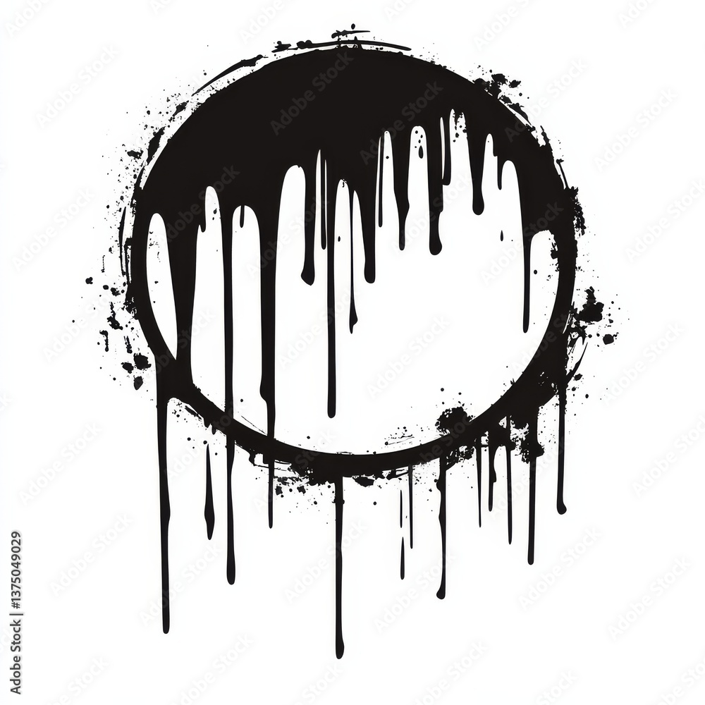 Poster Abstract Ink Circle with Dripping Paint - Graphic Element for Design and Artistic Projects.