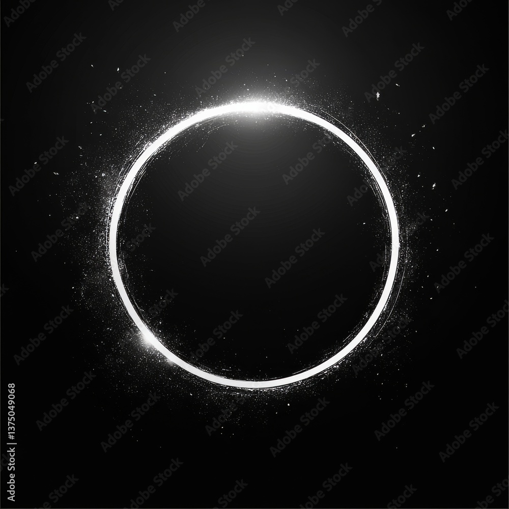 Poster abstract luminous circle on black: a minimalist design with cosmic dust and glowing effect for moder
