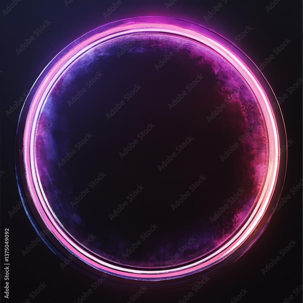 Poster Abstract Neon Circle with Dark Center and Textured Edge - Modern Hi-Tech Background for Design
