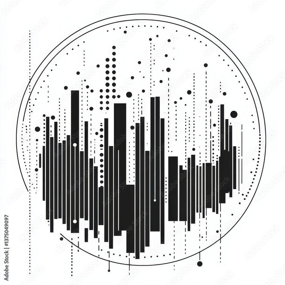 Aufkleber abstract minimalist black and white geometric composition in a circle, bars and dots design