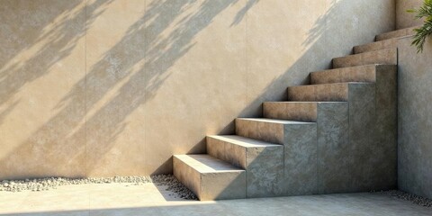 Modern Minimalist Concrete Steps with Subtle Light and Shadow Play Against a Neutral Wall