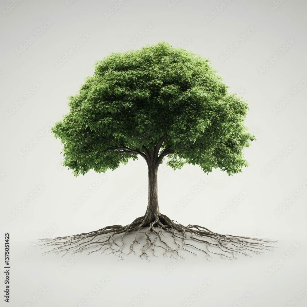 Aufkleber Realistic 3D Render of a Growing Tree with Visible Roots