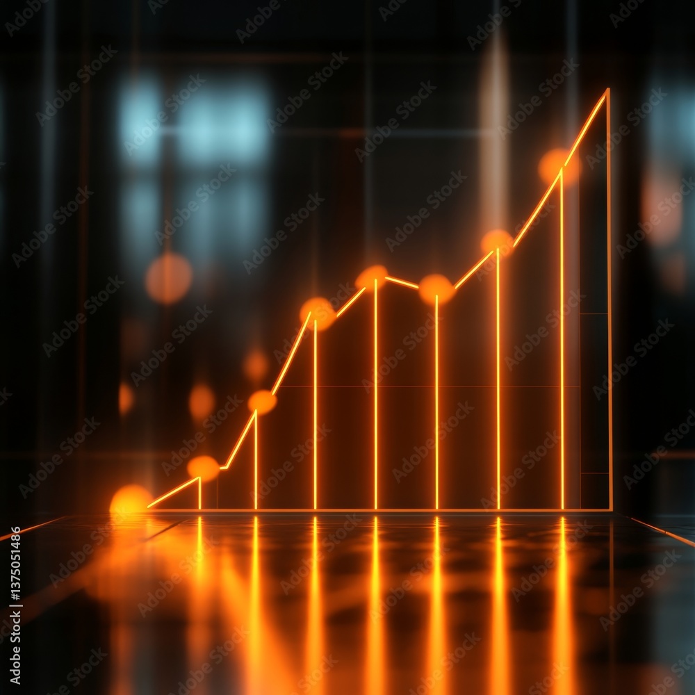 Poster 3d render of an upward graph with glowing lines and modern aesthetic