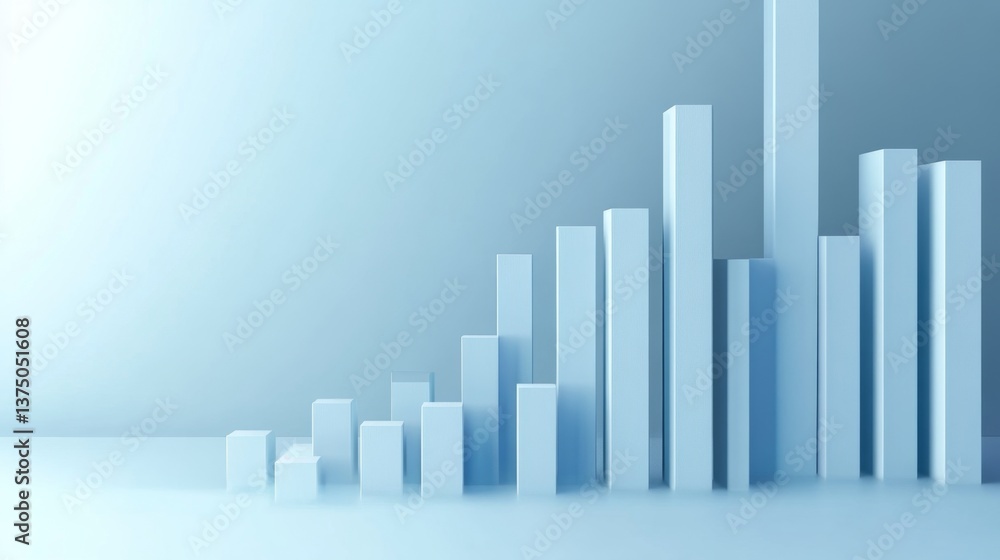 Poster 3d render of upward financial chart with vertical bars and shadows