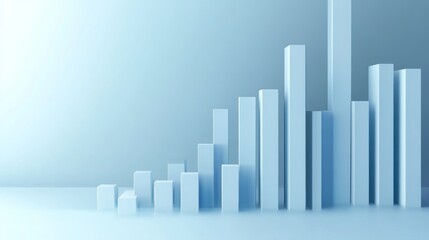 3D Render of Upward Financial Chart with Vertical Bars and Shadows
