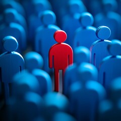 Fototapeta premium 3D Leadership Concept with Single Figure Amidst Blue Crowd