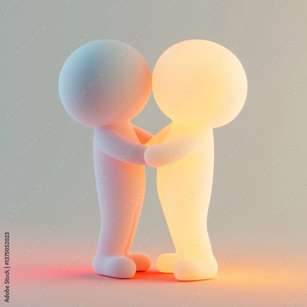Poster cartoonish 3d figures symbolizing teamwork and support dynamics