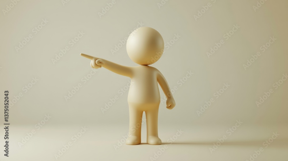 Poster 3d rendered icon of person pointing forward in minimalist style
