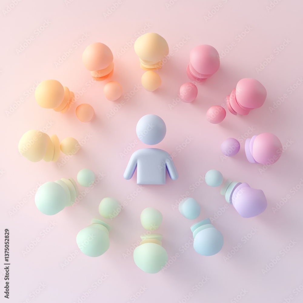 Poster leader icon surrounded by smaller team in 3d floating design