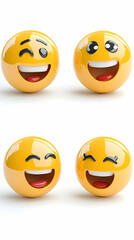 Fototapeta premium Four 3D rendered happy emoticon spheres, each with a unique joyful expression