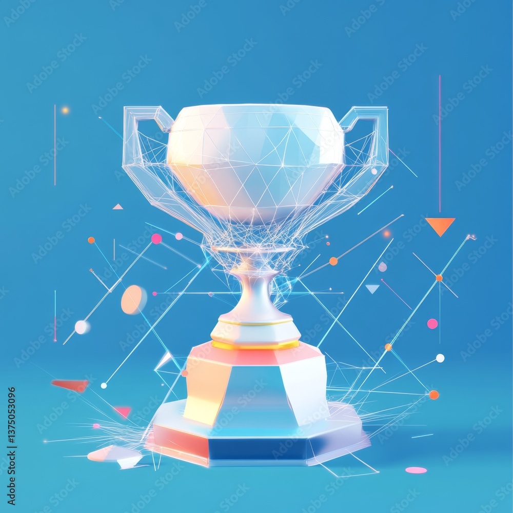 Poster futuristic 3d trophy icon with geometric pattern and background