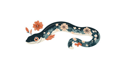 Obraz premium Floral Eel A whimsical illustration of an eel adorned with delicate flowers