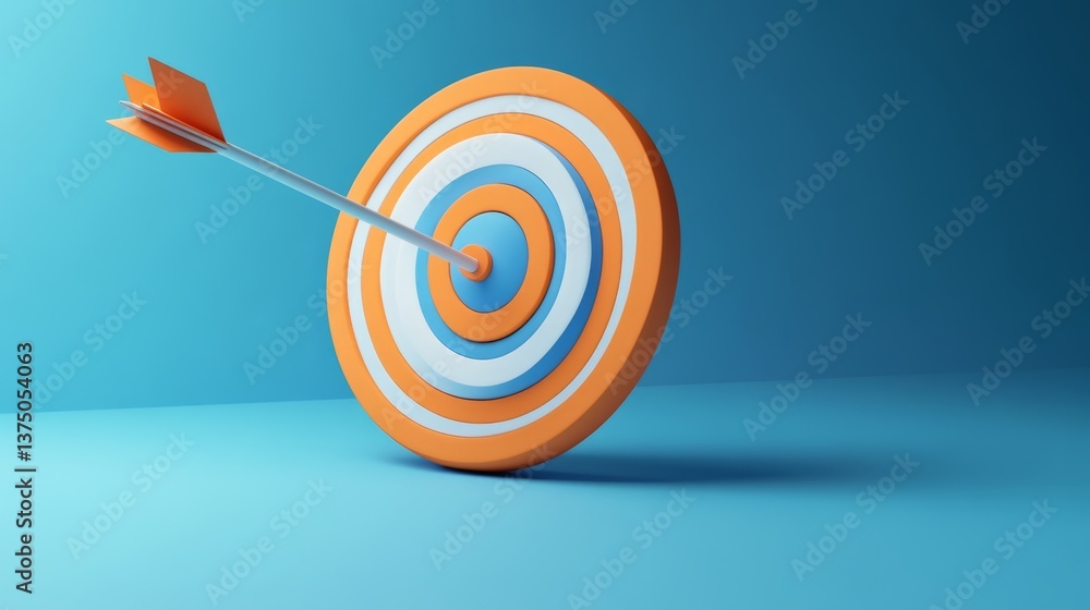 Poster minimalistic 3d target icon with sharp arrows on blue background