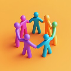 Colorful 3D Teamwork Symbol in Flat Lay Style on Bright Background