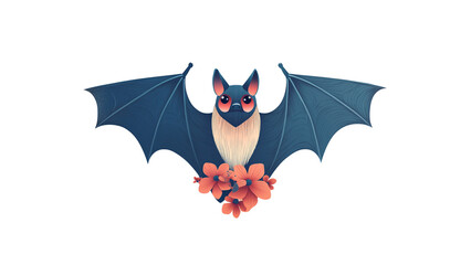 Obraz premium Adorable Bat with Flowers - Cute Cartoon Illustration