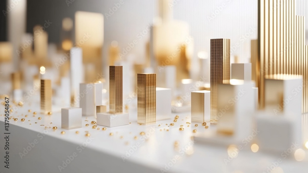 Poster 3d render of clean golden structures for investment visualization