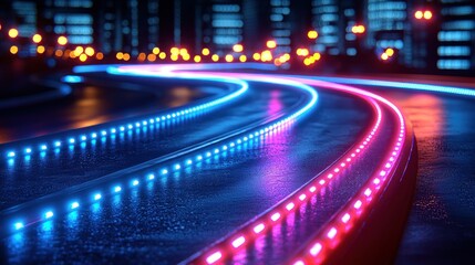 Obraz premium Neon Cityscape: Futuristic Road at Night