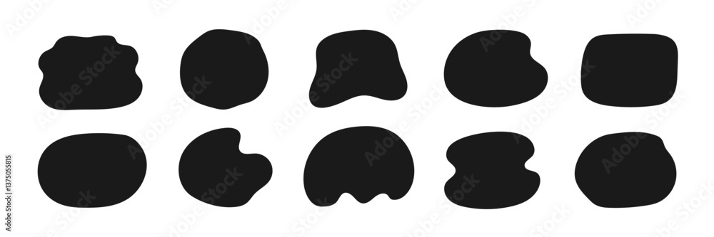 Poster Organic shape liquid form set. Round organic blob curve bubble abstract shape frame. Doodle abstract liquid blob, wavy fluid different form. Soft round oval pattern background. Vector illustration