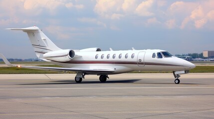 Obraz premium A private jet on the tarmac ready for takeoff, evoking luxury vacation travel.