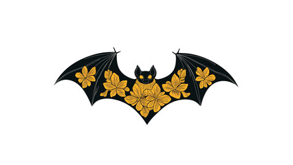 Floral Bat Illustration Dark Elegant Design with Yellow Flowers