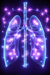 Illuminated lungs with vibrant neural pathways . AI generative