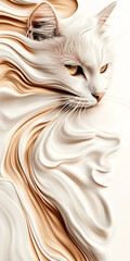 Abstract white cat blended with flowing textures