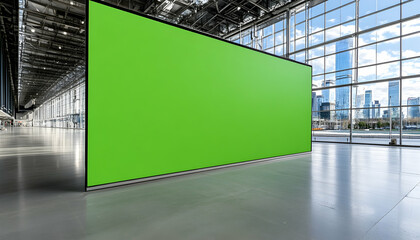 Large green screen in modern convention center . AI generative