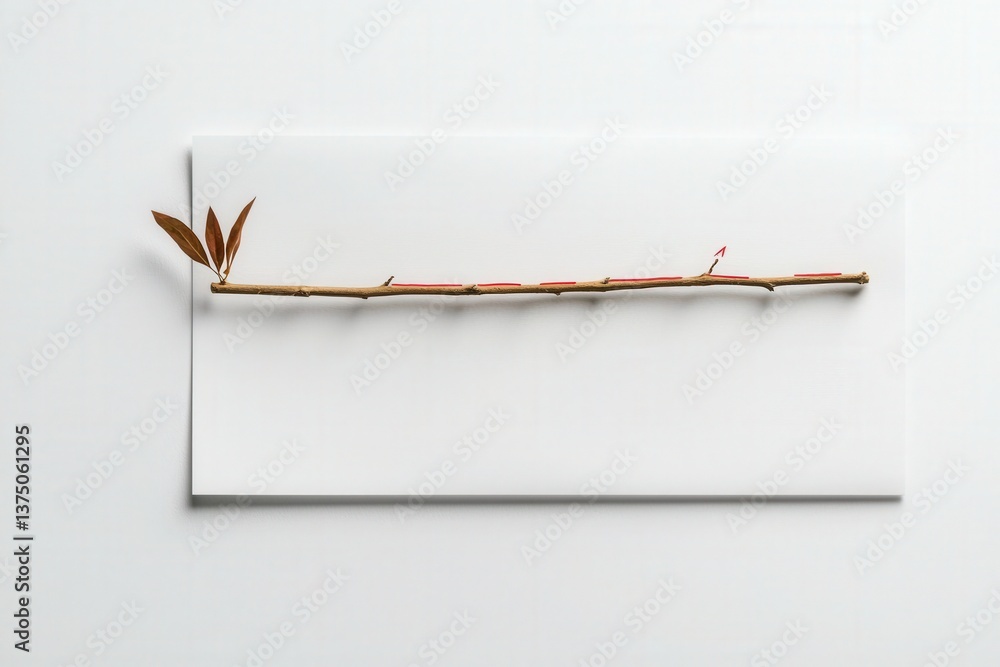 Poster a minimalist artwork featuring a branch with leaves displayed on a white background, emphasizing sim