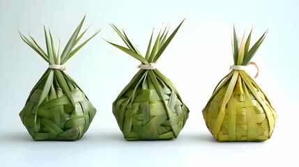 Naklejka premium Three Weaved Pandan Leaf Packages Ready for Gift Giving or Decoration