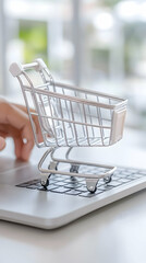Online shopping cart on laptop
