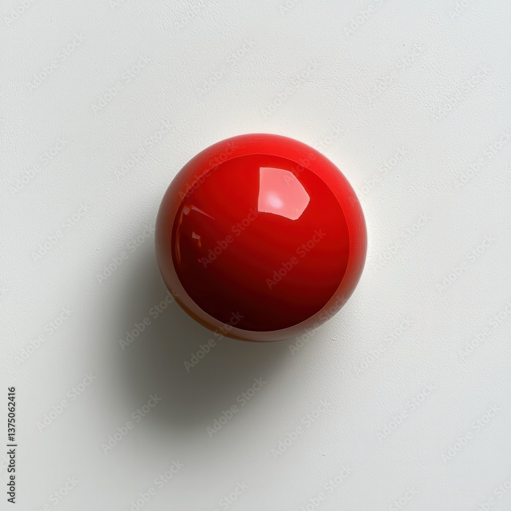 Poster a glossy red sphere rests on a smooth white surface, creating a striking contrast with its vibrant c