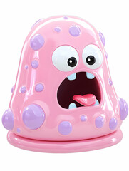 Pink blob monster with open mouth and purple spots . AI generative