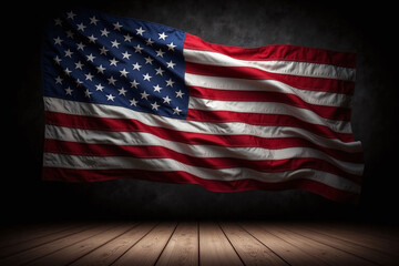 american flag on a wooden floor