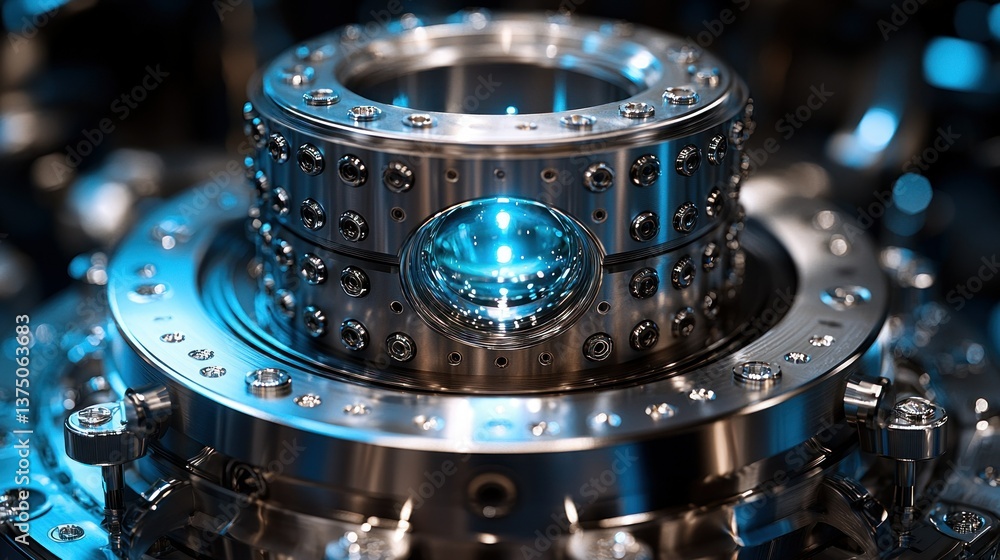 Poster close-up of advanced technological device: precision engineering and futuristic design