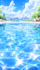Obraz premium Serene lake reflecting mountains under a bright sky . AI generative