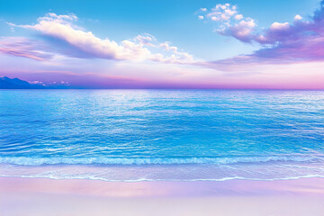 Serene ocean sunset, pastel hues, soft waves lapping sandy shore . AI generative