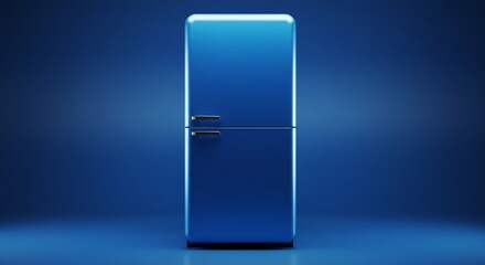 Blue Retro Refrigerator Studio Shot Calm Cool Tones. AI Generated