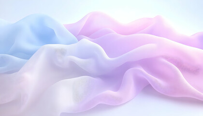 Obraz premium Soft pastel fabric draped elegantly, showcasing a gentle ombre effect from light blue to pink . AI generative