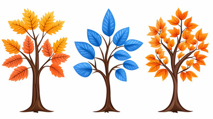 Three stylized trees showcasing autumn, winter, and spring foliage . AI generative