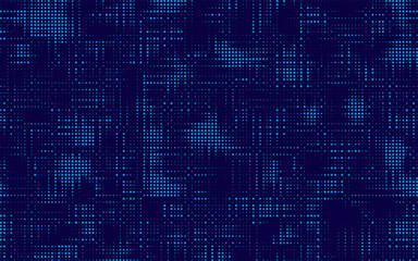 Abstract blue halftone circles pattern consists of different dots isolated on dark background. Geometric shape elements for presentation design. Dotted background as design element.	