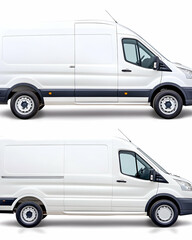 Two white cargo vans, side view, isolated on white background . AI generative