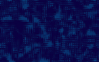 Abstract blue halftone circles pattern consists of different dots isolated on dark background. Geometric shape elements for presentation design. Dotted background as design element.	