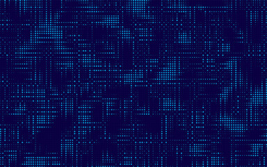 Abstract blue halftone circles pattern consists of different dots isolated on dark background. Geometric shape elements for presentation design. Dotted background as design element.	