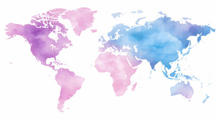 Obraz premium Watercolor world map in pastel purple and blue hues . AI generative