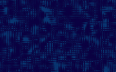 Abstract blue halftone circles pattern consists of different dots isolated on dark background. Geometric shape elements for presentation design. Dotted background as design element.