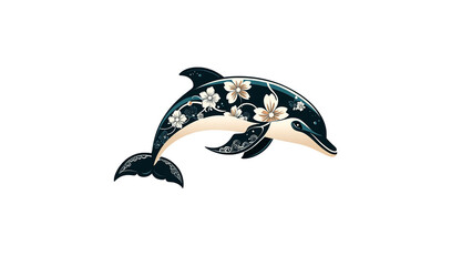 Naklejka premium Ornate Floral Dolphin Elegant Aquatic Design